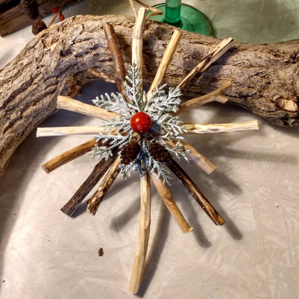 Handmade Rustic Real Wood Sticks Twigs Tree Topper  or Hanging Ornament
